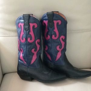 Nine west western cowboy blue and pink boots.